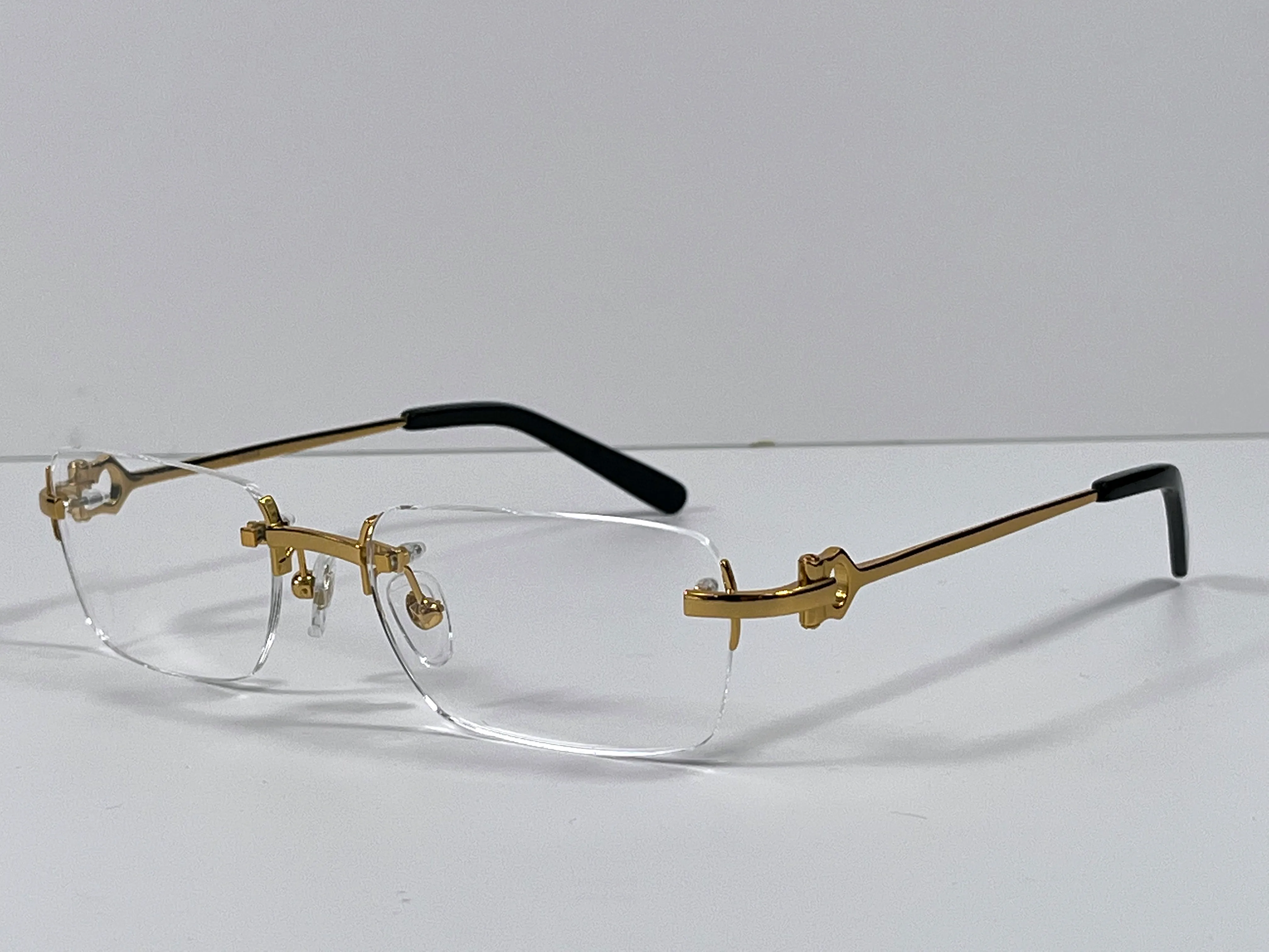 Modische Brille mit Rezept, 280088, randlos, 18-Karat-Goldrahmen, optische Brille, klare Gläser, einfacher Business-Stil für Herren mit Etui