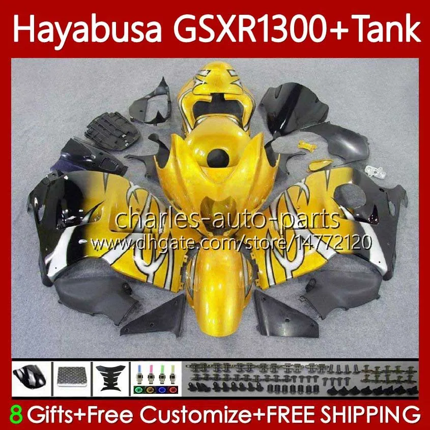 Fairings för Suzuki Hayabusa GSXR-1300 GSXR 1300 CC GSXR1300 96 97 98 99 00 01 74NO.90 GSX-R1300 1300CC GOLD Svart 2002 2003 2004 2005 2006 2007 GSX R1300 96-07 Kroppsarbete