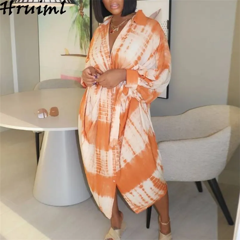 Plus Size Dress for Women Batwing Sleeve Loose Ladies Maxi Oversize Sashes Nightwear Casual Autumn Orange Home Clothes 210513