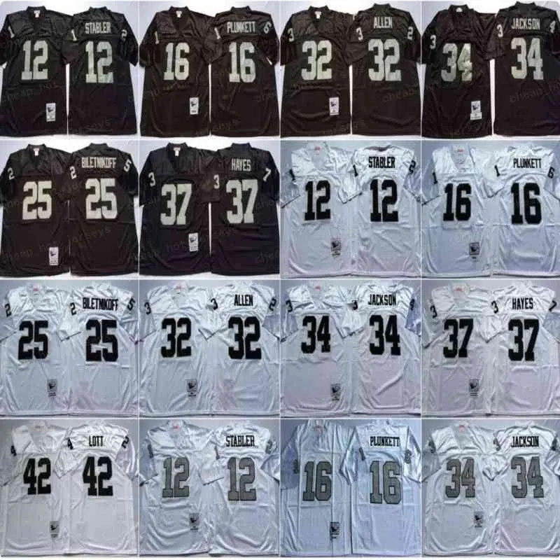 NCAA Football 34 Bo Jackson 16 Jim Plunkett 32 Marcus Allen Jerseys 25 Fred Biletnikoff 12 Ken Stabler Lester Hayes 42 Ronnie Lott Man Vintage Black White