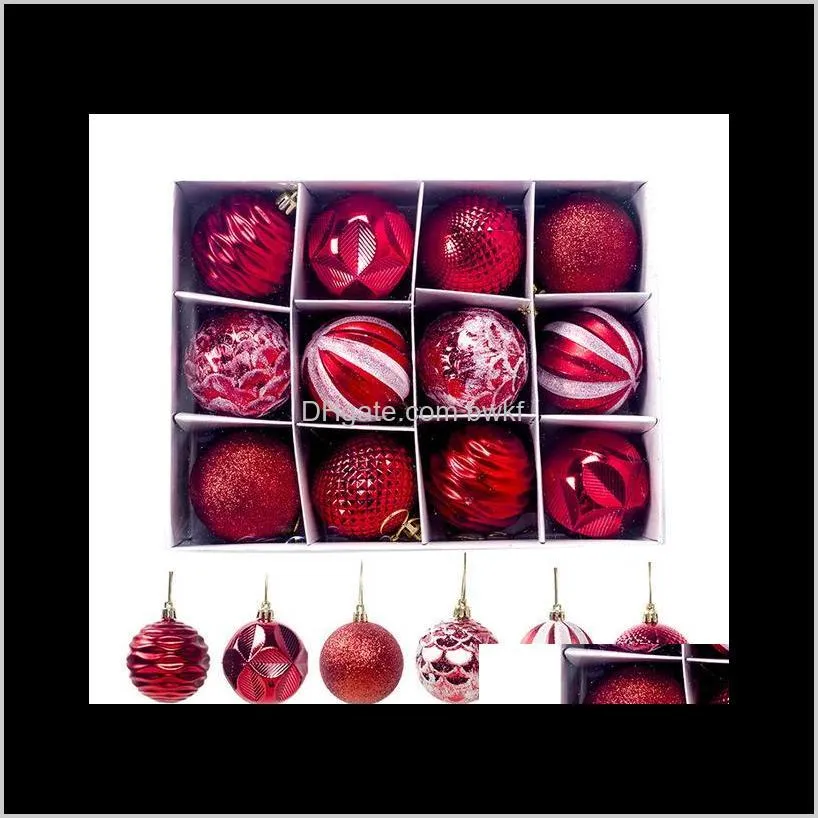 12pcs christmas ornament for xmas home decor light plastic balls decor one barrel ball 2021 hanging pendent new year gift 201128