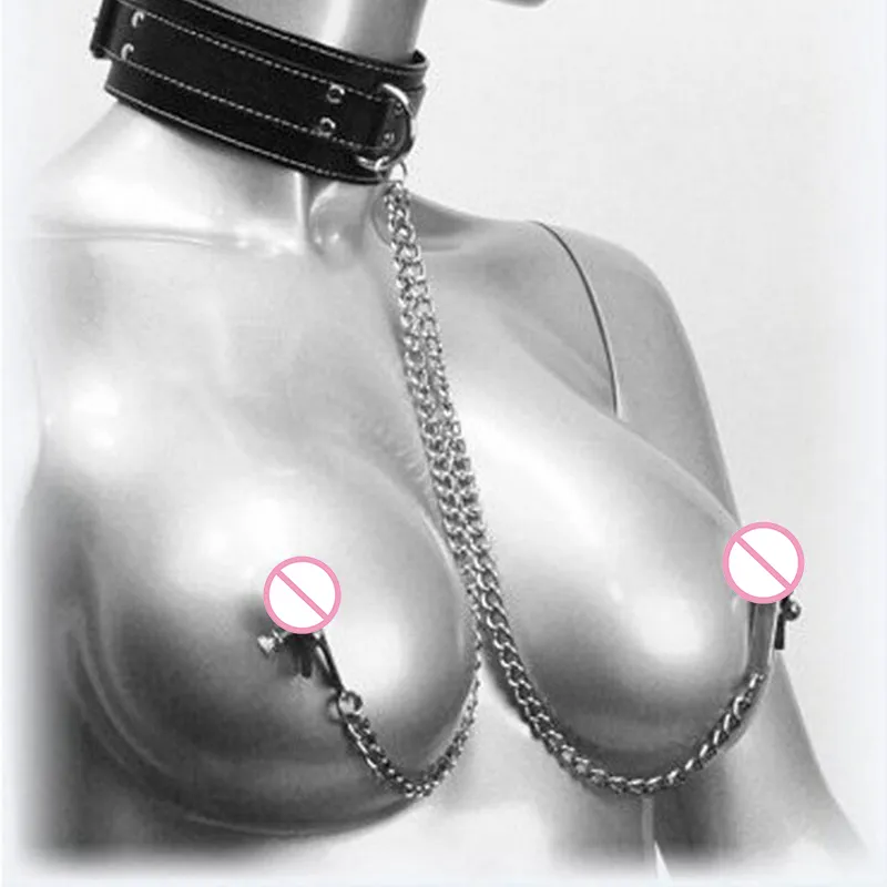 乳首の胸のクランプクリップチェーンカップルSMの自然のおもちゃのヨトンの革のチョーカーカラー