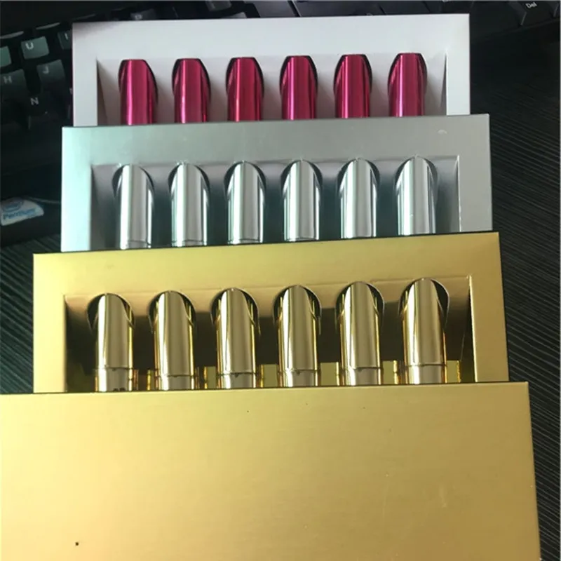 Populaire merk lip glanst nieuwste make-up mini lip collectie 6 kleuren lippenstift vloeibare matte 6 stks / set gouden verjaardag editie zilver roos wit