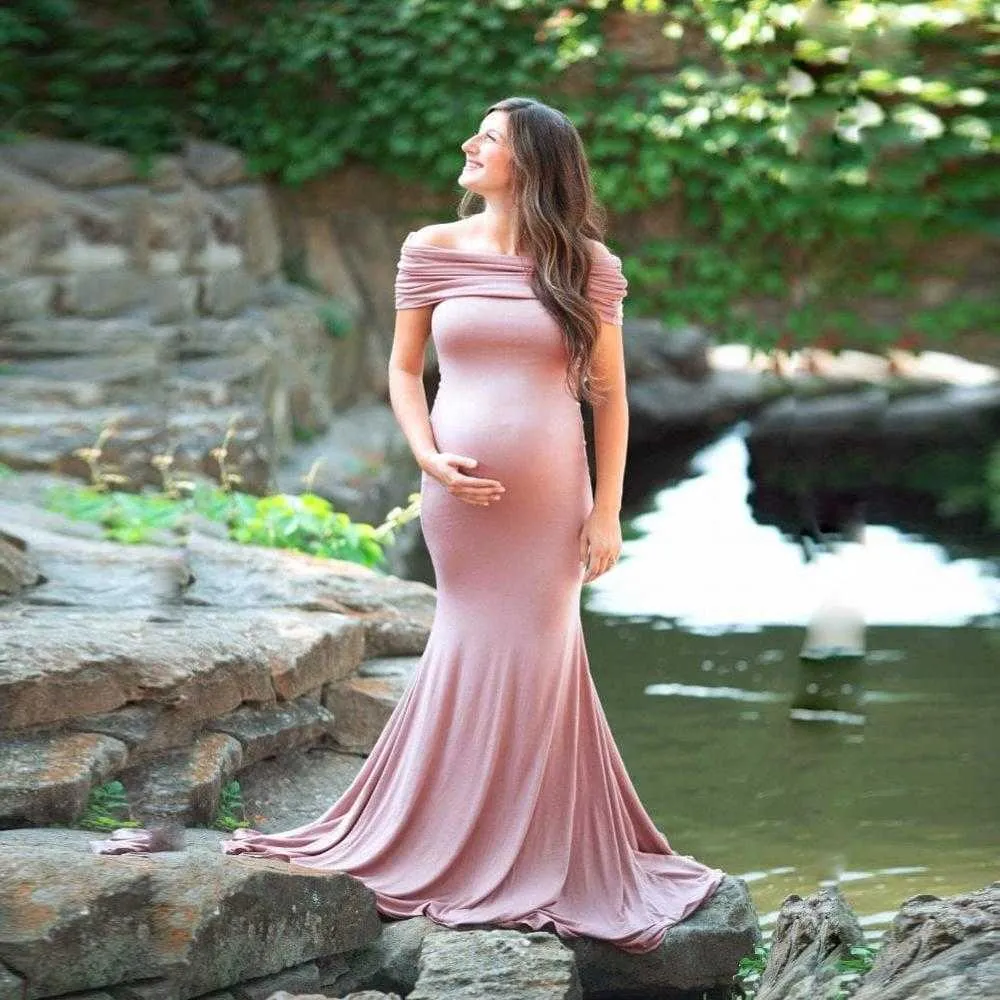 Vestidos de maternidad sin hombros, accesorios de fotografía, vestido largo de embarazo para sesiones de fotos de Baby Shower, vestido de mujer embarazada
