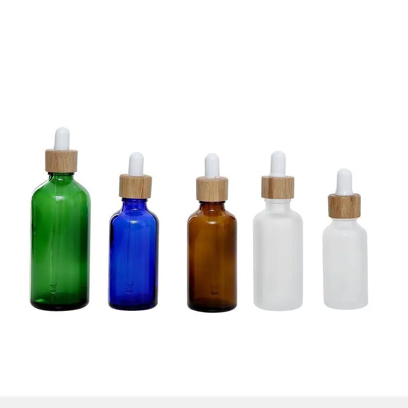 Frost Clear Glass Dropper Bottle Serum Bottles with Bamboo Lid Cap for Essential Oil 15ml 20 30ml