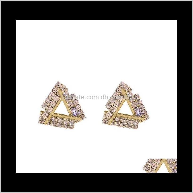 new fashion bridal wedding jewelry shining full rhinestones stud crystal triangle dazzling stud earrings for women gift