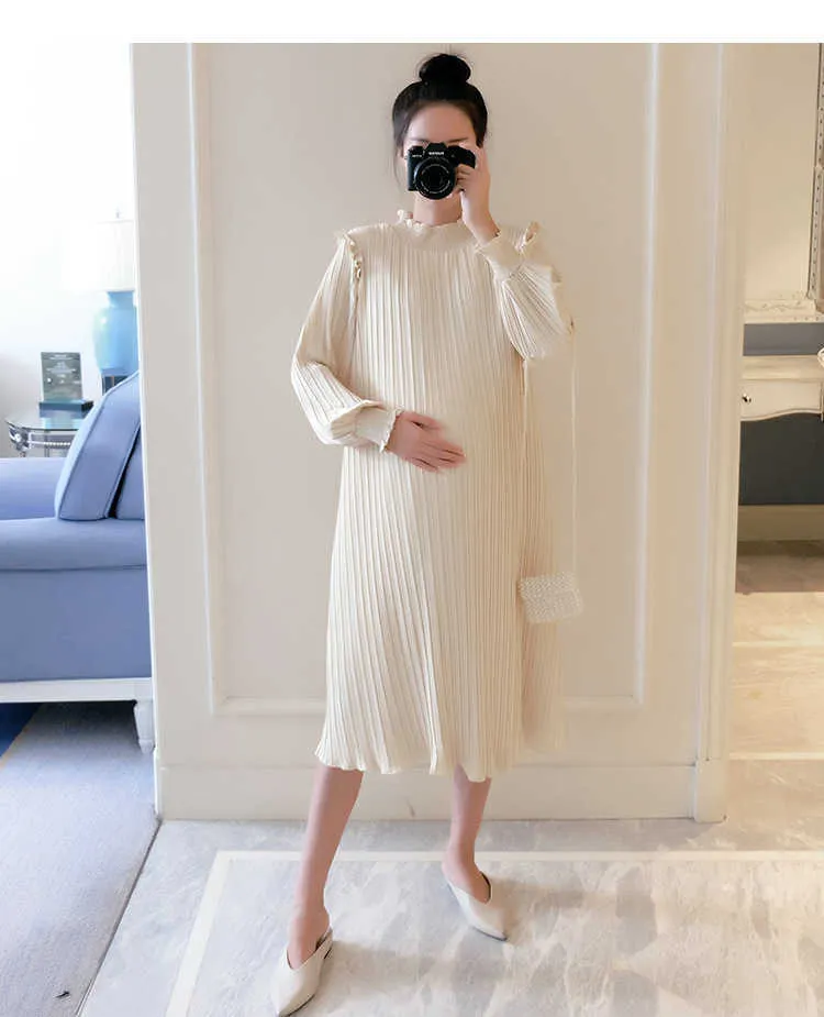 New Spring Maternity Dresses Fashion Chiffon Pleated Long Pregnancy Dress 2020 Casual Loose Maternity Clothes For Pregnant Women (2)