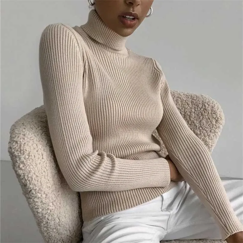 Kvinnors Solid Mock-Turtleneck Skinny Knitwear Höst Vinter Långärmad Basic Sweater Pullovers Ladies Fashion Office Toppar 211011