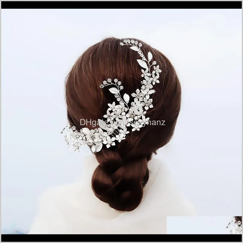 forseven silver color shining crystal flower leaf hair combs hairpins clips bride noiva wedding hair decor jewelry headpieces
