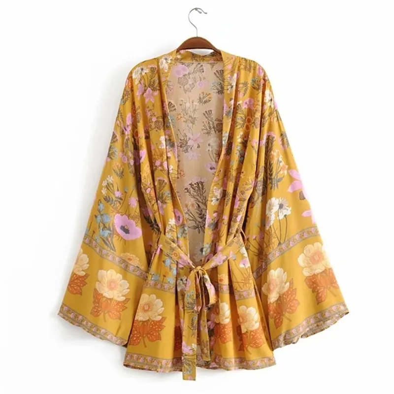 Fitshinling старинные осенью кимоно принт цветочные богемные вспышки рукава с надписью с головками праздник тонкий длинный кардиган женщины продажа 210722
