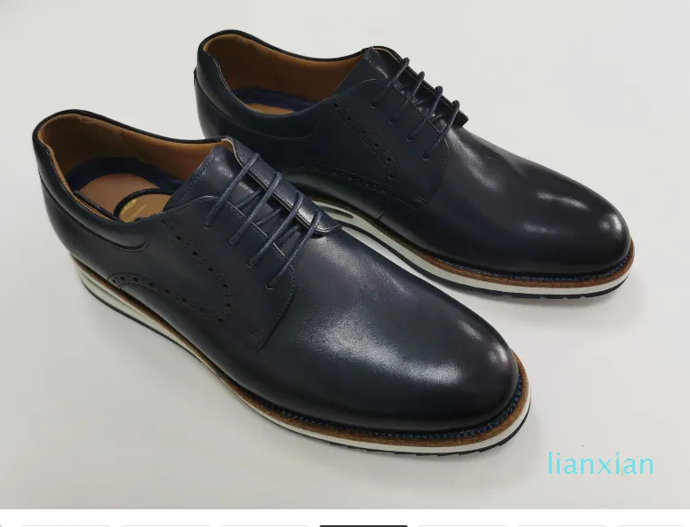 2021 scarpe da uomo comode in pelle con punta foderata in tela fabbrica di calzature famoso designer sneakers di lusso collant con lacci, Air Soled Blue Size