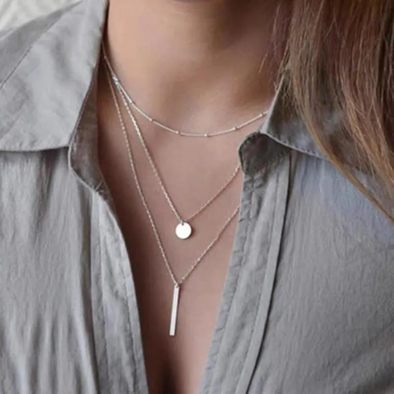 Pendant Necklaces Stainless Steel Multi-layer Necklace European And American Hip-hop Fashion Jewelry Gift
