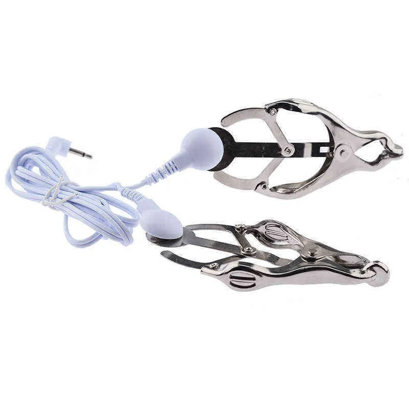 Nxy brinquedos adultos clipes de mama de choque elétrico grampos de mamilo de metal e-stim clitóris feminino tortura sm bondage jogo f_voghion.com