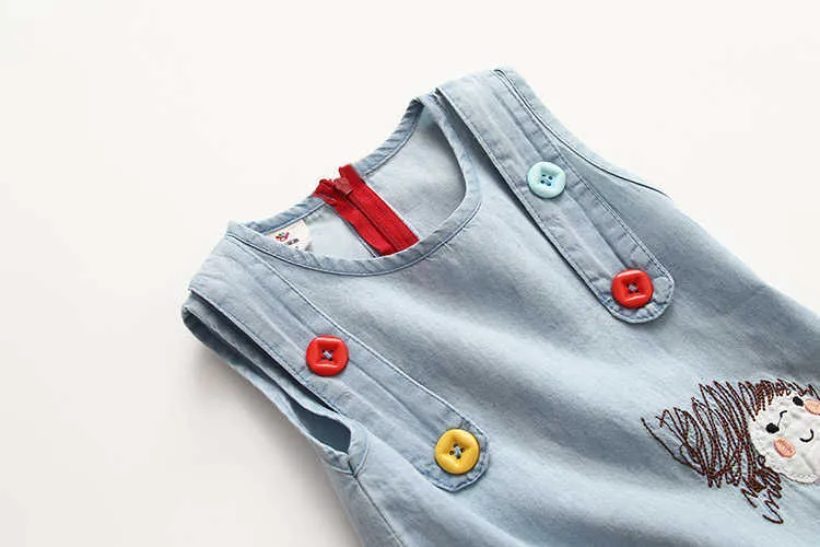  Summer New Fashion Little Girl Embroidery Cartoon Dog Tank Vest Dresses With Buttons O-Neck Baby Girls Kids Denim Dress (12)