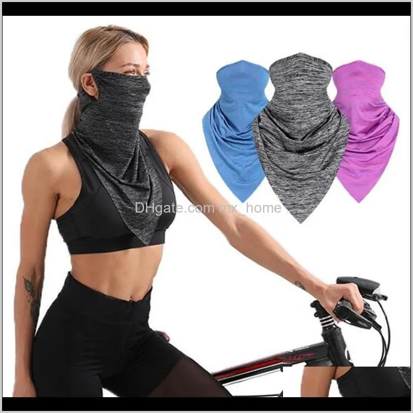 5pcs/drop ship quick dry cycling scarf summer cool ice silk half face masks sun-proof triangular bandage outdoor hat wrist guard 2020