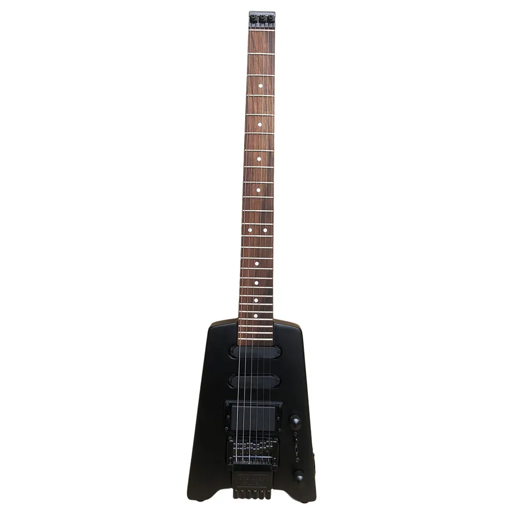Sin cabeza 6 cuerdas mate negro guitarra eléctrica con rosa de Floyd, fretboard de palisandro, 24 trastes