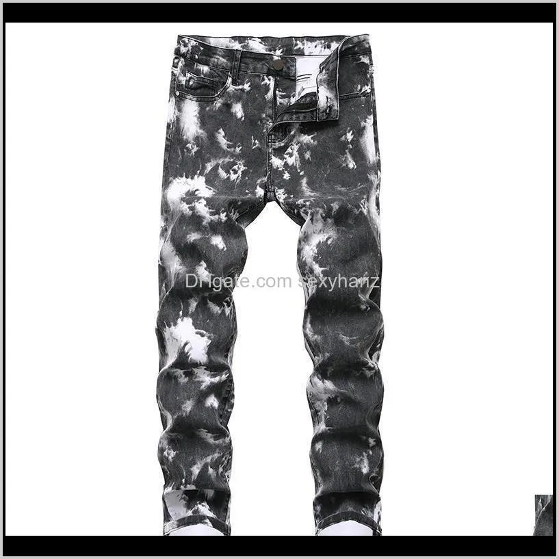 sokotoo men`s fancy color black printed jeans fashion snow washed plus size stretch pants1