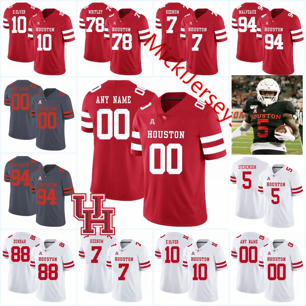 Custom UH Houston Cougars Jersey Piłka nożna Ed Oliver Clayton Tune Marquez Stevenson Andre Ware Wilson Whitley Greg Ward Case KeeNum Deontay Anderson Tank Jenkins