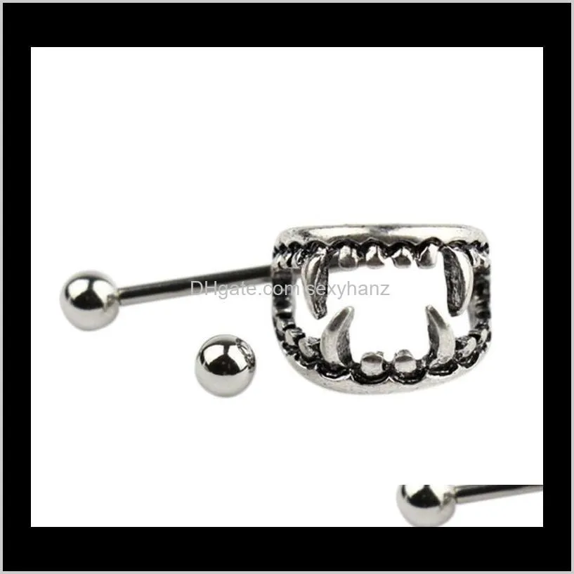 wholesale silver plated punk gothic stainless steel vampire teeth nipple ring women body piercing jewelry accessory