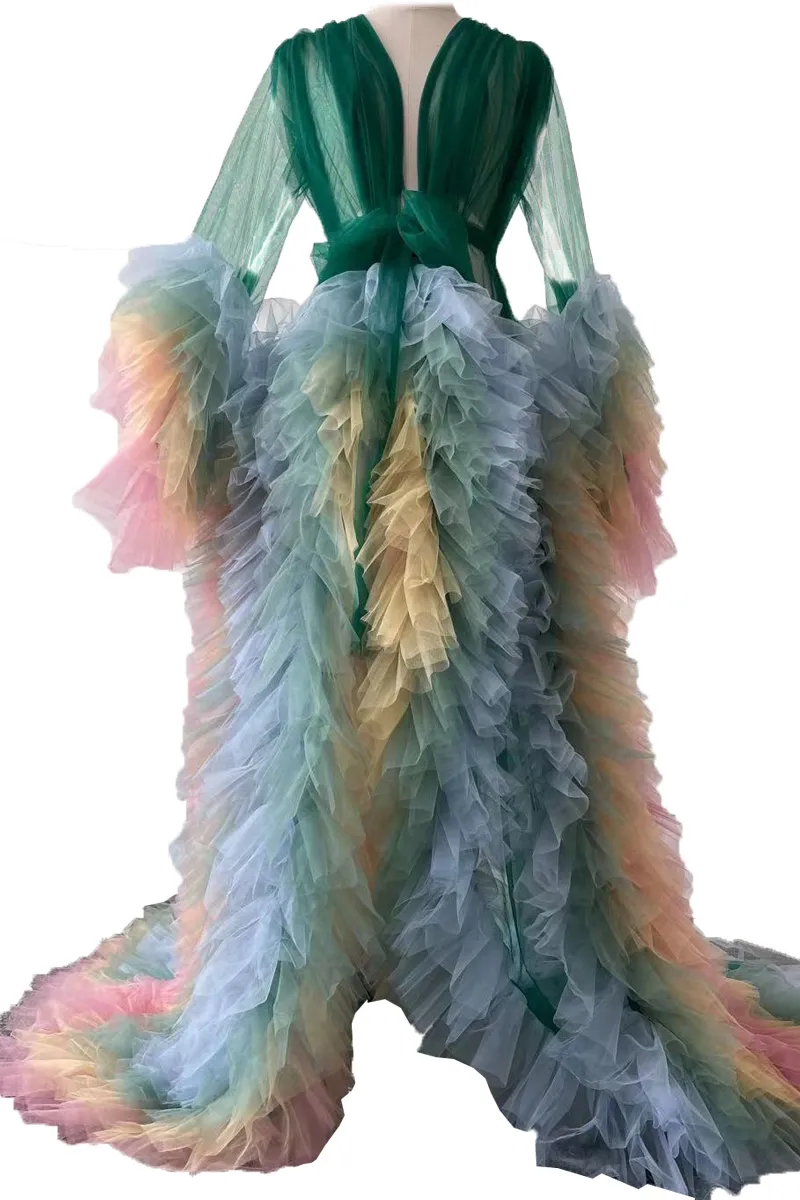 2021 Ladies Colorful Robe See-Through Pure Gowns Fluffy Sweet Photography Bridal Robes Marabou/Charmeuse Dressing Gown Party Gifts Bridesmaid Dress