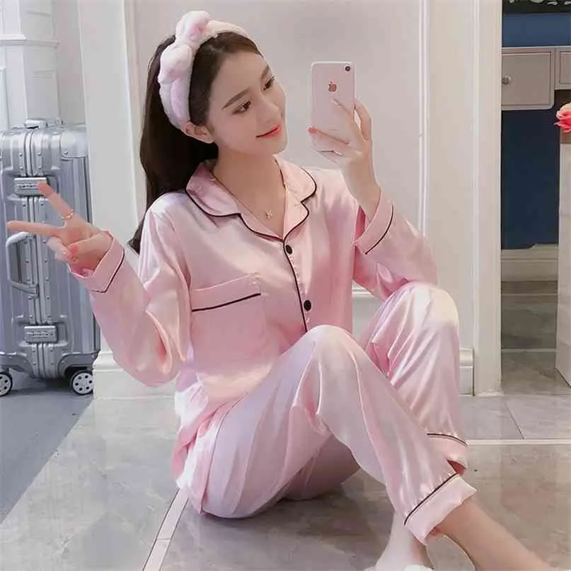 Piżamy dla kobiet Summer Silk Piżamy Solidna ślad Satin Silk Pajamas Plus Size Lingere Loungewear Sleep Tops Pajamas 210924