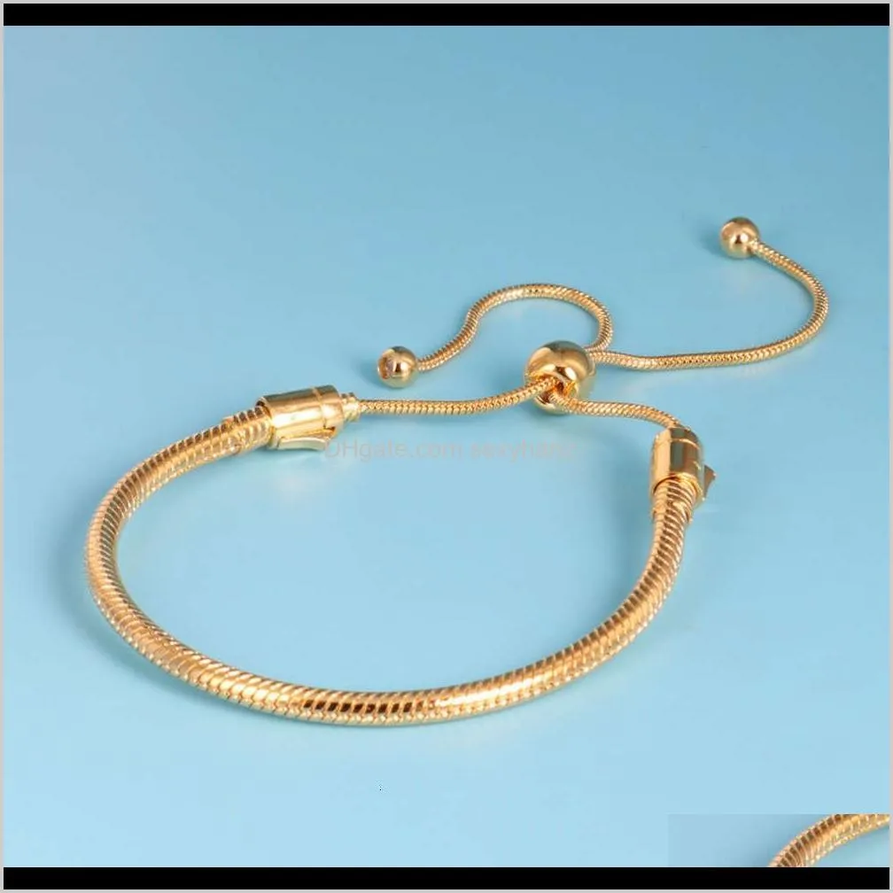 18k yellow gold plated bracelets hand rope for  925 sterling silver bracelet for women with original gift box