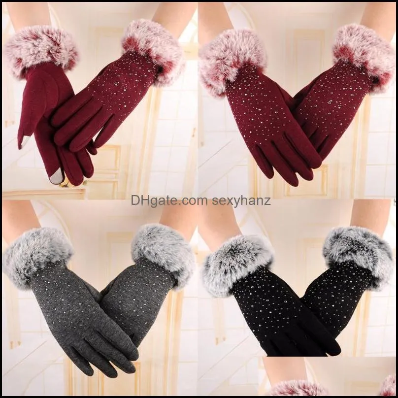 Womens Finger Gloves Thicken Winter Keep Warm Mittens Female Faux Fur Elegant Gloves Hand Warmer High quality #101