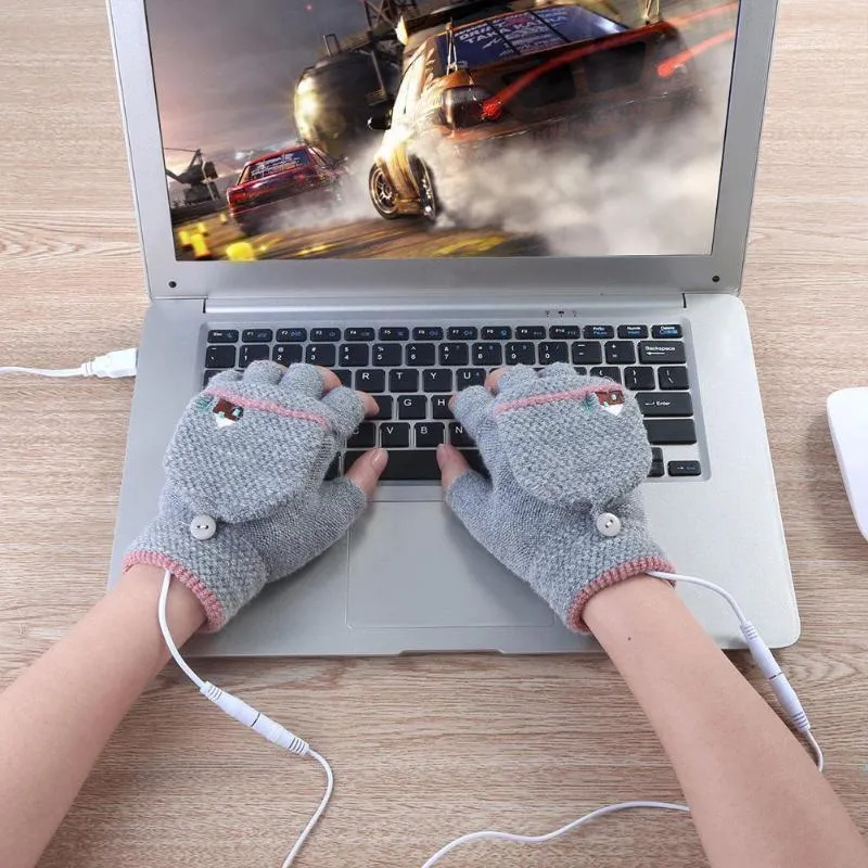 Gants chauffants USB 5V sécurisés pour hommes et femmes chauffe-mains mitaines chaudes d'hiver gants électriques sans doigts pour ordinateur portable
