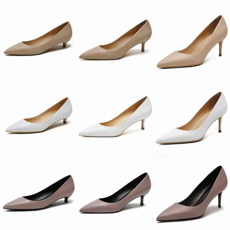 New Comfortable Genuine Leather Women Black White Wedding Shoes Bride Low Med Thin High Heels Office Work Pumps For Woman B001 W220224