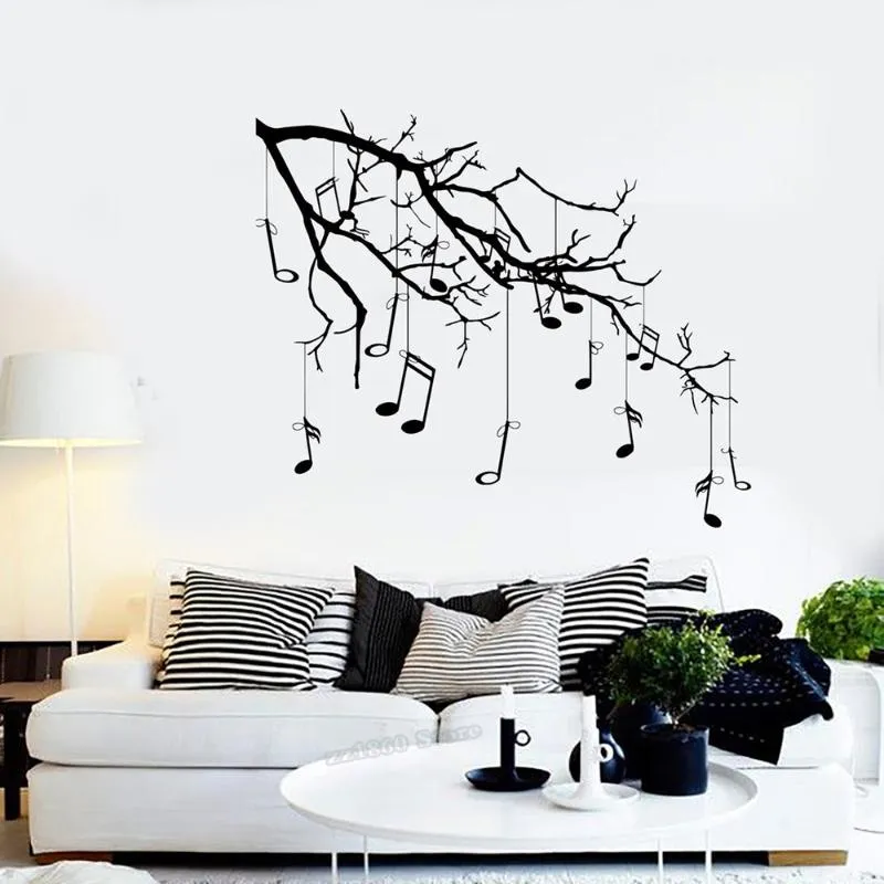 Wall Stickers Branch Music Notes Decal Dancing Good Sound Sticker Home Room Decor D Quality B624