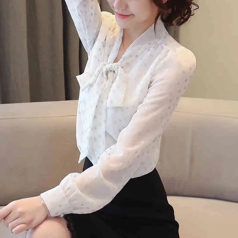 Elegant Dot Chiffon cut blouse with Bow Detail - Spring