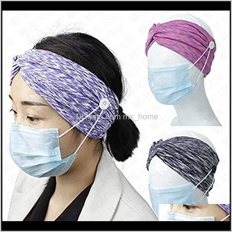 sports headband with button for face mask women hair wraps wide bands gym sweat hairbands holder elastic hairlace hair accessories