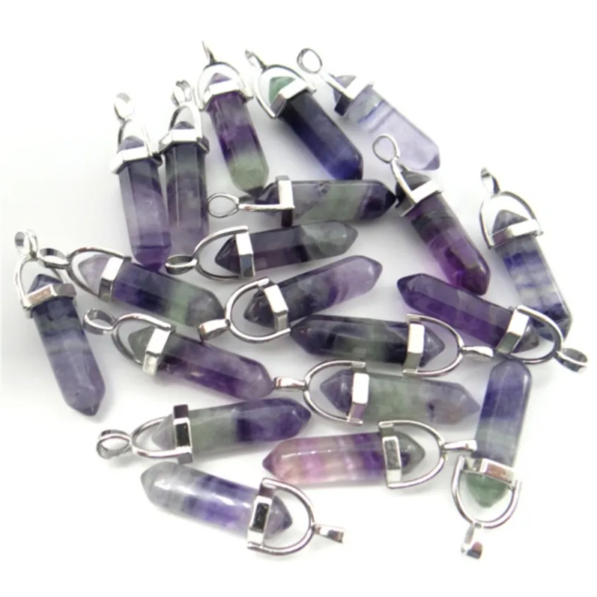 Pierre naturelle fluorite Quartz Cristal Turquoises lapis tigre oeil chakra pendentif pour bricolage Fabrication de bijoux collier Accessoires24pcs 220222