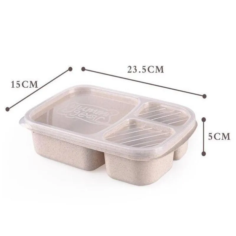 3 Grid Wheat Straw Lunch Box Microwave Bento Box Quality Health Natural Student Portable Food Storage Box Tableware