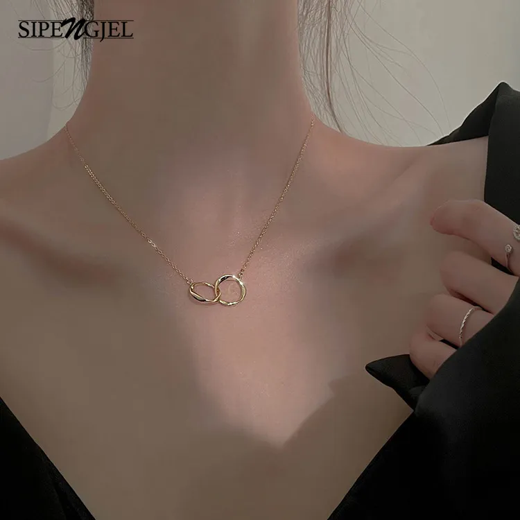 SIPENGJEL mode 2 pendentif rond été Simple hip-hop chaîne courte collier pour femmes bijoux 2021