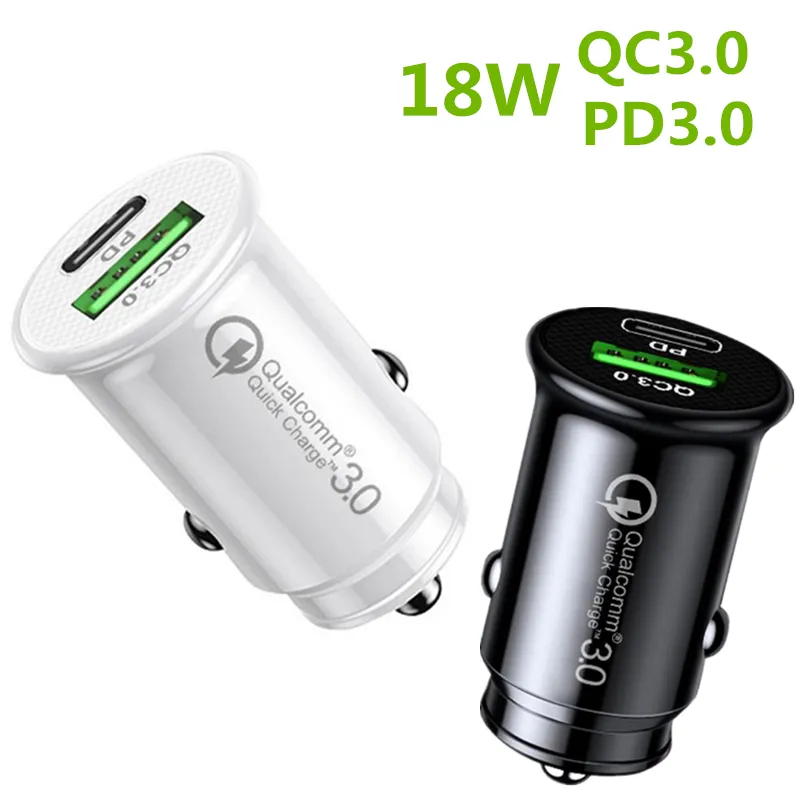 18W PD Autoladegerät qc3.0 TYPE-C Schnellladung Doppelter USB-Ladeadapter für Smartphone Samsung Xiaomi