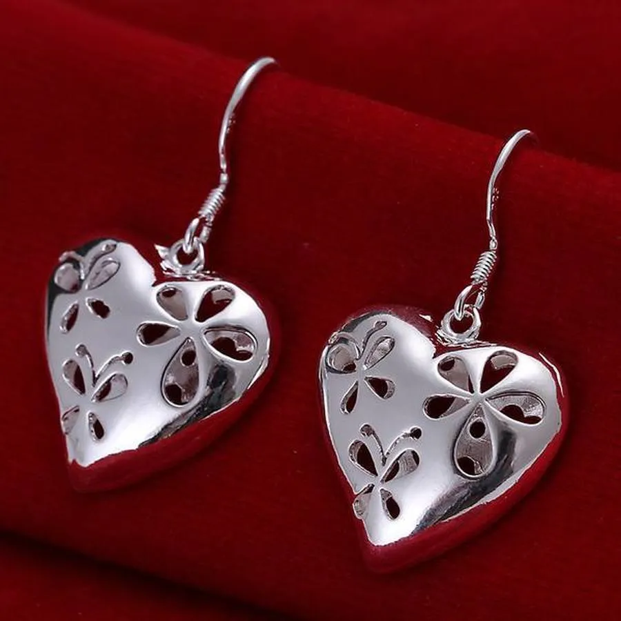 Mariage Femmes Charme Hollow Heart Design Belle Valentine Cadeau Saint Valentine Haute Qualité Couleur Argent Boucle d'oreille Bijoux E217
