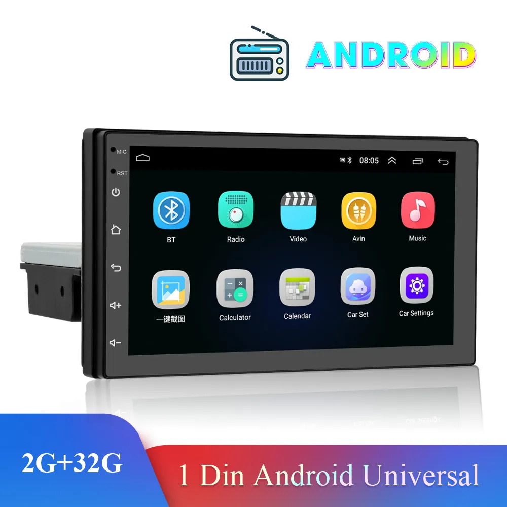 1din FM 7 '' Justerbar bilradio GPS-navigering Android 9 Universal spelare med Bluetooth WiFi Quad-Core GPS stereo