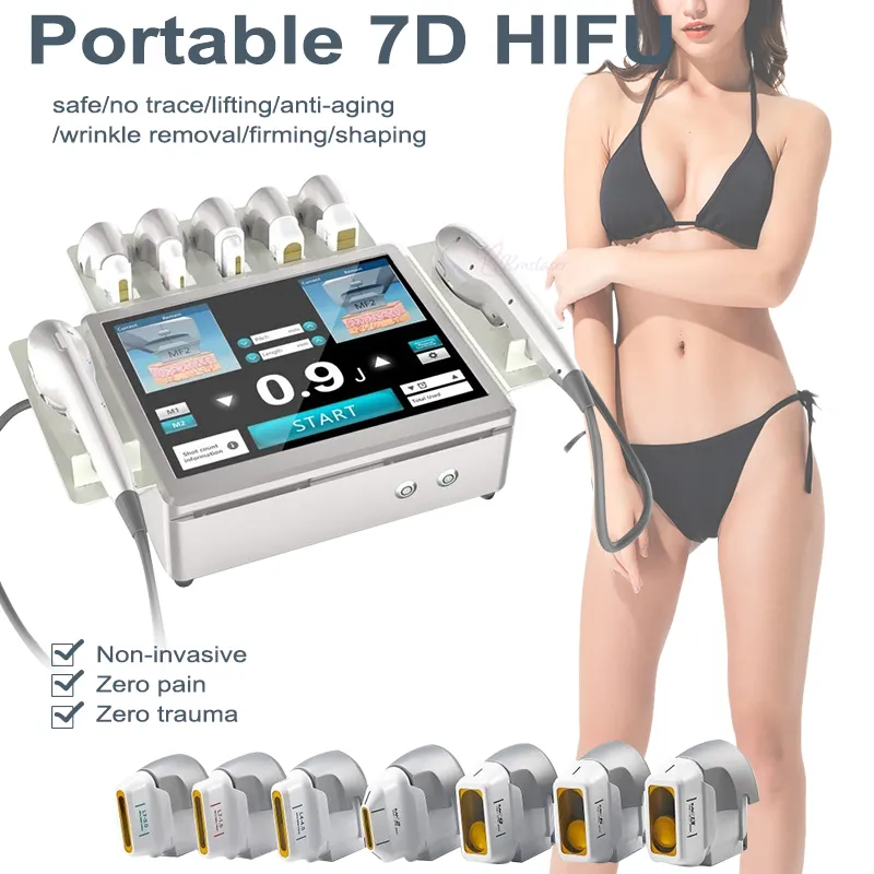 Cara portátil 7D HIFU máquina de emagrecimento do corpo levantamento com 7 cartucho de pele de aperto de pele para uso de salão de beleza