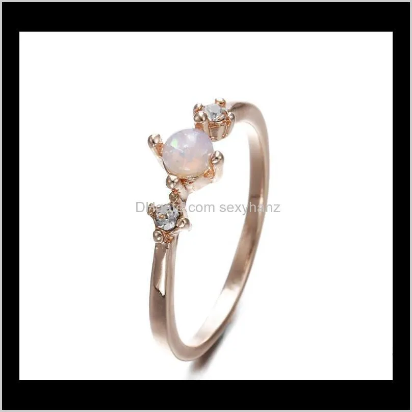 women`s simple thin charming opal ring set auger crystal rhinestone rings engagement wedding finger band ring female jewelry gifts size