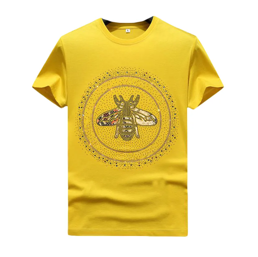 Sommar Rhinestone T-shirts för män Kvinnor Unisex - Gula toppar Casual Crew Neck Kortärmade T-shirts T-shirts Normal passform