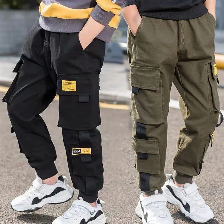 Pantaloni Ragazzi Pantaloni Solid Cargo Ragazzo adolescente Multitasche Bambini Primavera Autunno Casual Streetwear Elastico in vita MID