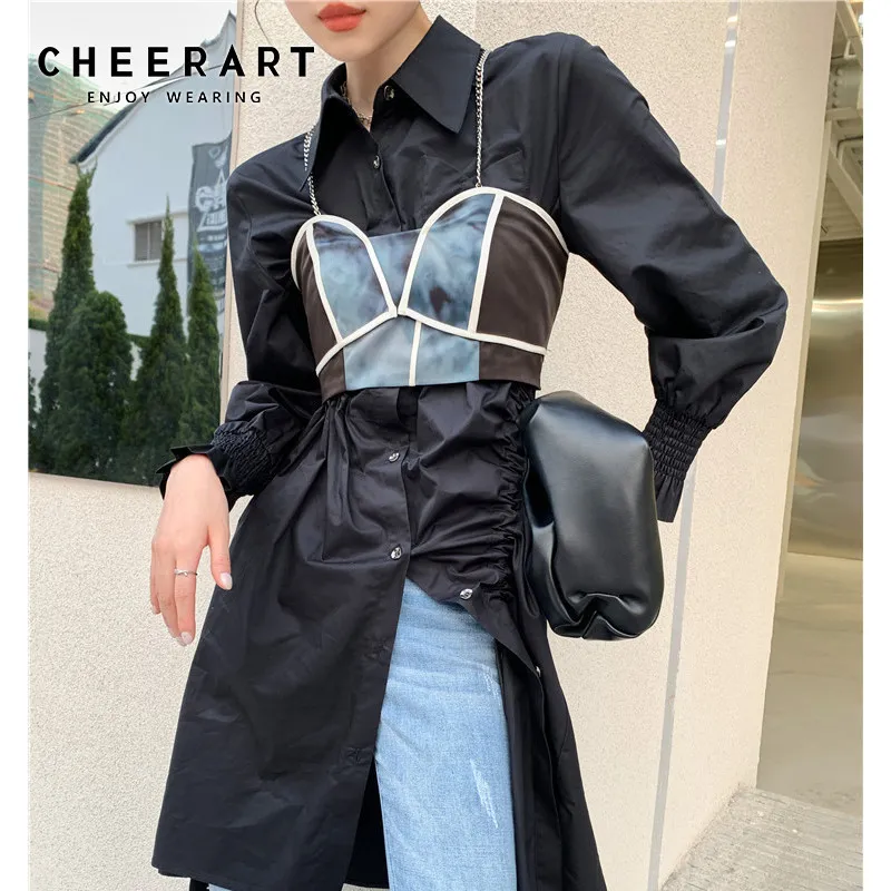 Chaîne Color Block Bralette Crop Top Designer Noir Patchwork Bustier Cami Mode Vêtements 210427