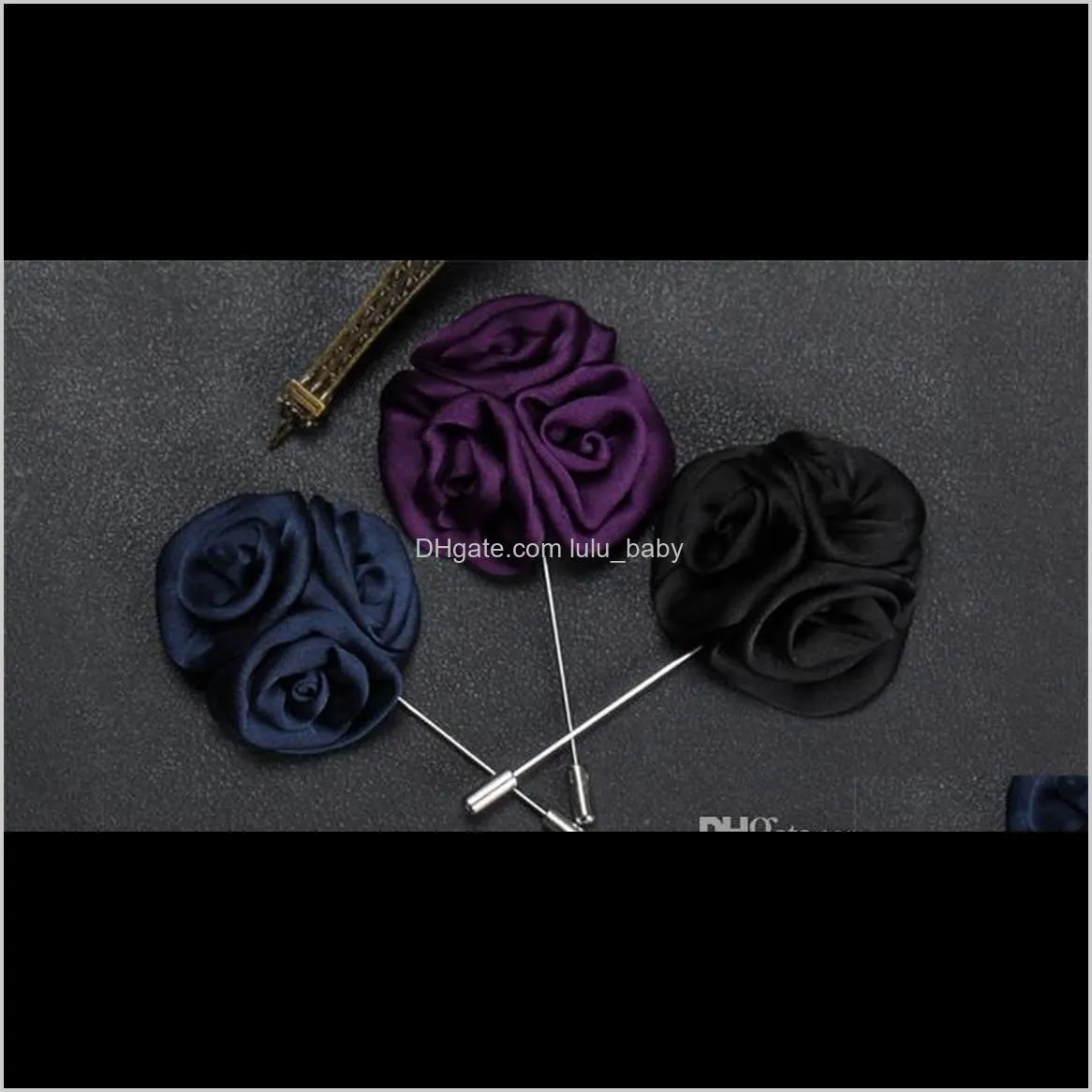 15 color classic men flower brooch pins fashion imitated silk fabric boutonniere stick lapel pin for suit party wedding jewelry a150