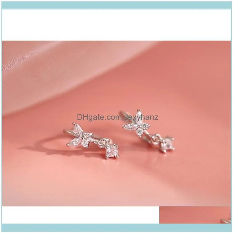 925 Sterling Silver Crystal Butterfly Charms Stud Earrings for Women Girls Wedding Party Jewelry Eh1032