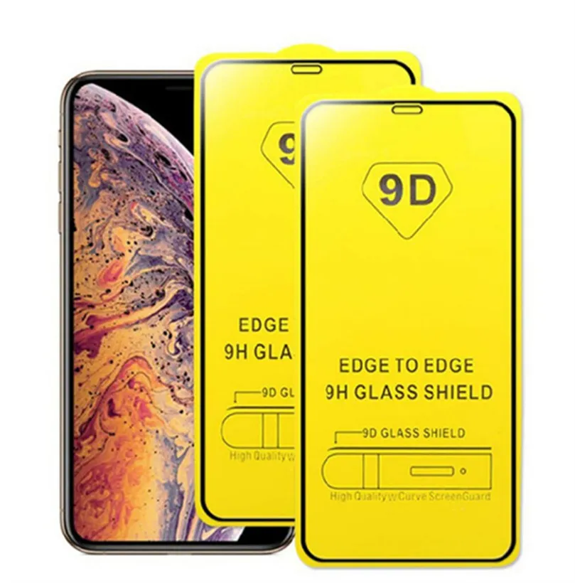 9d منحني الزجاج المقسى غطاء كامل حافة تغطية مضاد للخدش حامي الشاشة ل فون XS XR XS ماكس × 7 8 زائد 6 6 ثانية