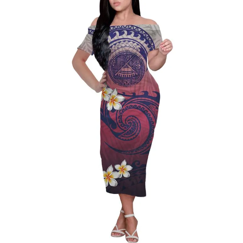 Casual Dresses HYCOOL Fashion Tribal Tattoo Print Off The Shoulder Bodycon Samoan Dress Elegant Party Pink Polynesian Summer