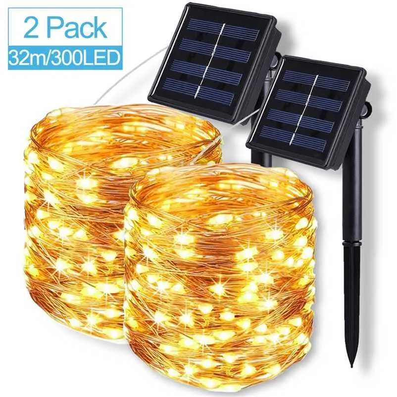 50/330 LED Lampes solaires Lampe extérieure pour vacances Décoration de Noël Garland Festoon String Lights Garden Party Fairy Lights 211122