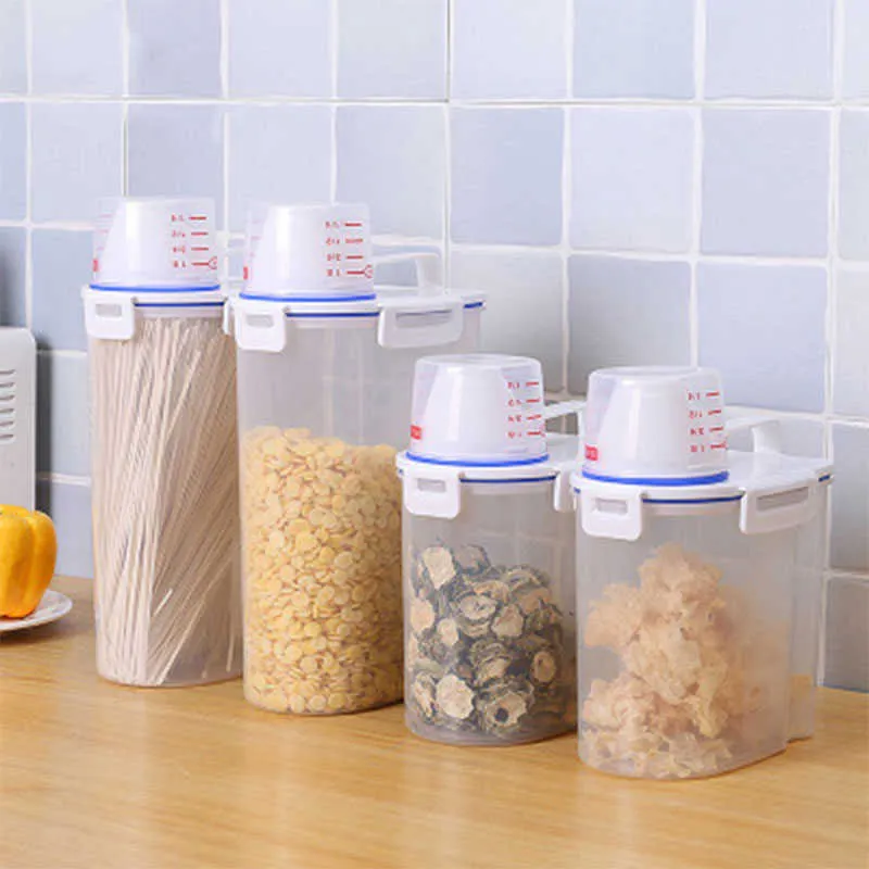 PP Food Doos Plastic Clear Container Set met Pour Deksels Keuken Opbergflessen Kruiken Gedroogde Granen Tank 1.9L-2.5L -3L