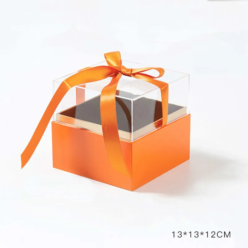 Square Acrylic Gift Box with Ribbon Rose Bouquet Arrangement Surprise Box Craft DIY Present Souvenir Gift Wrapping Boxes 210517